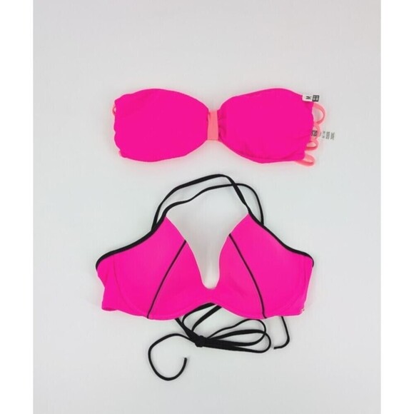 Victoria's Secret Other - 2 Victoria's Secret Pink Bikini Top Women Medium Hot Pink Strappy Swimsuit Beach